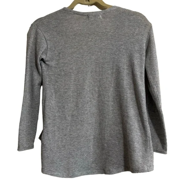 H&M Cardigan Youth Girls medium 8-10Y Grey Glitter Open Front Layering Pockets - Picture 7 of 7